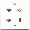 RiteAV 1 Port HDMI and 1 Port RCA White and 1 Port RCA Blue and 1 Port Cat6 Ethernet White Wall Plate view 1