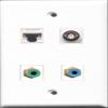 RiteAV - 1 Port RCA Green and 1 Port RCA Blue and 1 Port BNC and 1 Port Cat5e Ethernet White Wall Plate view 1