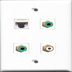 RiteAV 1 Port RCA White 2 Port RCA Green and 1 Port Cat5e Ethernet White Wall Plate