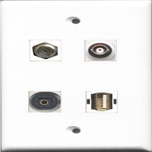 RiteAV 1 Port Coax Cable TV- F-Type and 1 Port USB A-A and 1 Port Toslink and 1 Port BNC Wall Plate