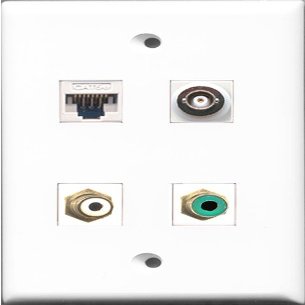 RiteAV - 1 Port RCA White and 1 Port RCA Green and 1 Port BNC and 1 Port Cat5e Ethernet White Wall Plate