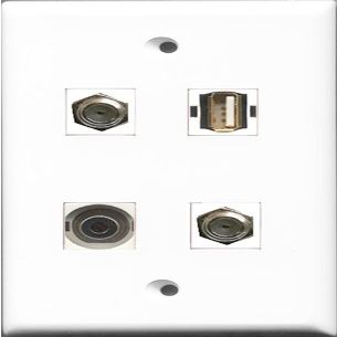 RiteAV - 2 Port Coax Cable TV- F-Type and 1 Port USB A-A and 1 Port 3.5mm Wall Plate