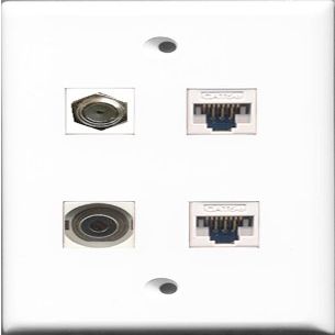 RiteAV 1 Port Coax Cable TV- F-Type and 1 Port 3.5mm 2 Port Cat5e Ethernet White Wall Plate