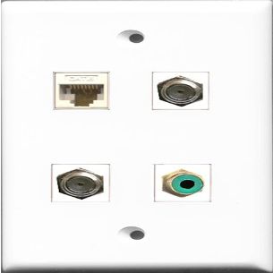RiteAV 1 Port RCA Green 2 Port Coax Cable TV- F-Type and 1 Port Cat6 Ethernet White Wall Plate