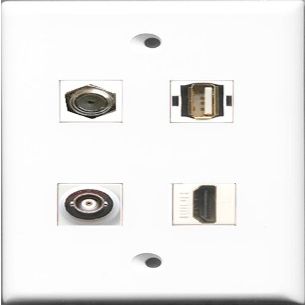 RiteAV 1 Port HDMI and 1 Port Coax Cable TV- F-Type and 1 Port USB A-A and 1 Port BNC Wall Plate
