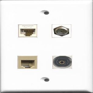 RiteAV 1 Port Coax Cable TV- F-Type and 1 Port Phone RJ11 RJ12 Beige and 1 Port Toslink and 1 Port Cat6 Ethernet White Wall Plate