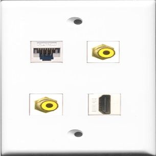 RiteAV 1 Port HDMI 2 Port RCA Yellow and 1 Port Cat5e Ethernet White Wall Plate