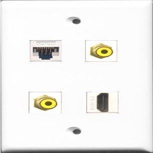 RiteAV 1 Port HDMI 2 Port RCA Yellow and 1 Port Cat5e Ethernet White Wall Plate