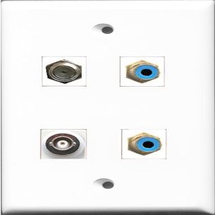 RiteAV - 2 Port RCA Blue and 1 Port Coax Cable TV- F-Type and 1 Port BNC Wall Plate