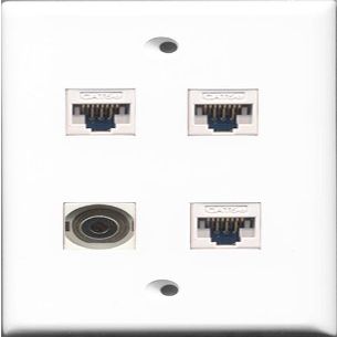 RiteAV - 1 Port 3.5mm 3 Port Cat5e Ethernet White Wall Plate