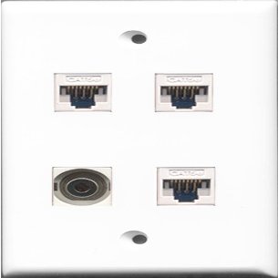RiteAV - 1 Port 3.5mm 3 Port Cat5e Ethernet White Wall Plate