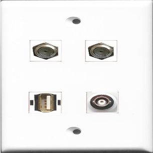 RiteAV - 2 Port Coax Cable TV- F-Type and 1 Port USB A-A and 1 Port BNC Wall Plate