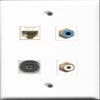 RiteAV 1 Port RCA White and 1 Port RCA Blue and 1 Port Toslink and 1 Port Cat6 Ethernet White Wall Plate view 1