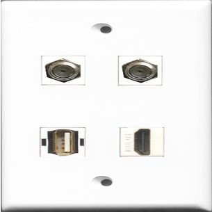 RiteAV 1 Port HDMI 2 Port Coax Cable TV- F-Type and 1 Port USB A-A Wall Plate