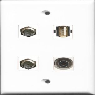 RiteAV - 2 Port Coax Cable TV- F-Type and 1 Port USB A-A and 1 Port 3.5mm Wall Plate
