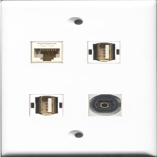 RiteAV - 2 Port USB A-A and 1 Port Toslink and 1 Port Cat6 Ethernet White Wall Plate