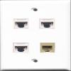 RiteAV - 1 Port Phone RJ11 RJ12 Beige 3 Port Cat5e Ethernet White Wall Plate view 1