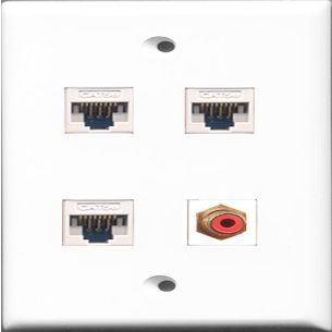 RiteAV - 1 Port RCA Red 3 Port Cat5e Ethernet White Wall Plate