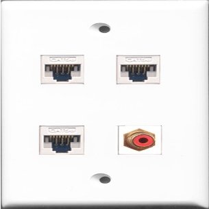 RiteAV - 1 Port RCA Red 3 Port Cat5e Ethernet White Wall Plate