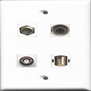 RiteAV 1 Port Coax Cable TV- F-Type and 1 Port USB A-A and 1 Port 3.5mm and 1 Port BNC Wall Plate