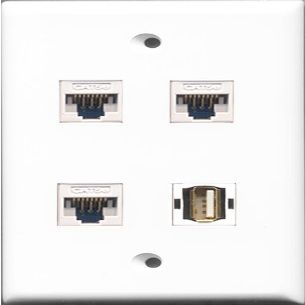 RiteAV - 1 Port USB A-A 3 Port Cat5e Ethernet White Wall Plate