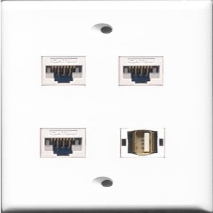RiteAV - 1 Port USB A-A 3 Port Cat5e Ethernet White Wall Plate