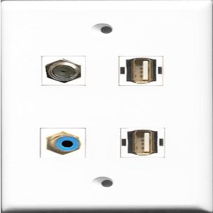 RiteAV 1 Port RCA Blue and 1 Port Coax Cable TV- F-Type 2 Port USB A-A Wall Plate