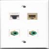 RiteAV - 2 Port RCA Green and 1 Port Phone RJ11 RJ12 Beige and 1 Port Cat5e Ethernet White Wall Plate view 1