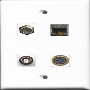 RiteAV 1 Port Coax Cable TV- F-Type and 1 Port S-Video and 1 Port Shielded Cat6 Ethernet and 1 Port BNC Wall Plate