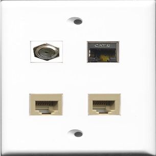 RiteAV 1 Port Coax Cable TV- F-Type 2 Port Phone RJ11 RJ12 Beige and 1 Port Shielded Cat6 Ethernet Wall Plate