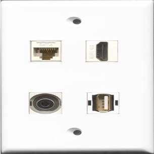 RiteAV 1 Port HDMI and 1 Port USB A-A and 1 Port 3.5mm and 1 Port Cat6 Ethernet White Wall Plate