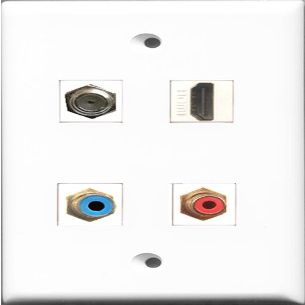 RiteAV 1 Port HDMI and 1 Port RCA Red and 1 Port RCA Blue and 1 Port Coax Cable TV- F-Type Wall Plate