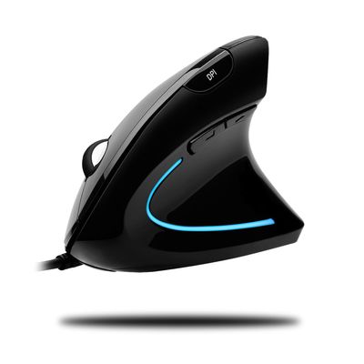 Adesso iMouse E1 - Vertical Ergonomic Illuminated Mouse - Optical - Cable - Glossy Black - USB - 1600 dpi - Scroll Wheel - 6 Button(s) - Right-Handed Only - IMOUSE E1
