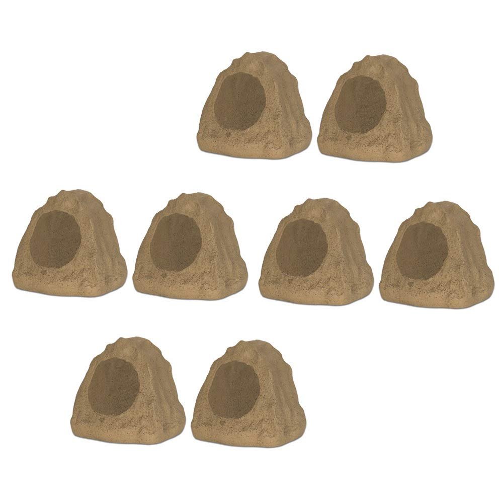8R6S Outdoor Sandstone 6.5" Rock 8 Speaker Set for Deck Pool Spa Yard Garden