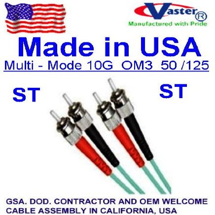 10 M (10 Pack) ST-ST 10G OM3 (Made in USA) 50/125 Multimode Fiber-Aqua