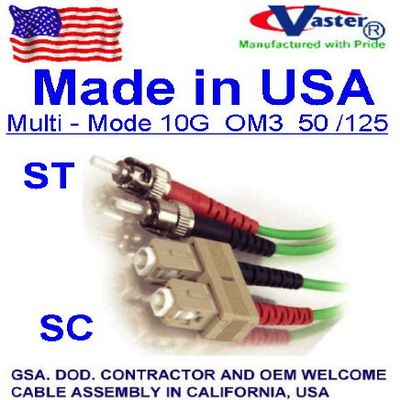 10 Pack 3 M ST-SC 10G OM3 (Made in USA) 50/125 Multimode Fiber-Aqua