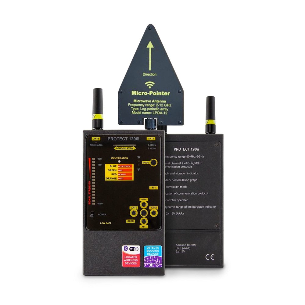 Protect 1206i RF Bug Detector, Hidden Camera Detector & GPS Tracker Finder - Professional Anti-Spy RF Signal Scanner 50MHz-12GHz Bluetooth, WiFi, GSM, DECT, Wireless Video Cameras, Vibration Alert