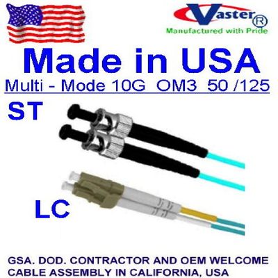 10 Pack 50 M ST-LC 10G OM3 (Made in USA) 50/125 Multimode Fiber-Aqua