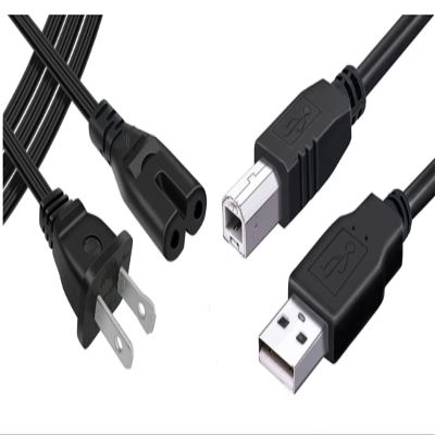 10ft 2.0 A to B/Male to Female USB Cord + 10ft 2-Prong Figure-8 AC Power Cord Cable Compatible for Expression XP-200 XP-300 XP-400 Printer + eCool4U Cable Tie