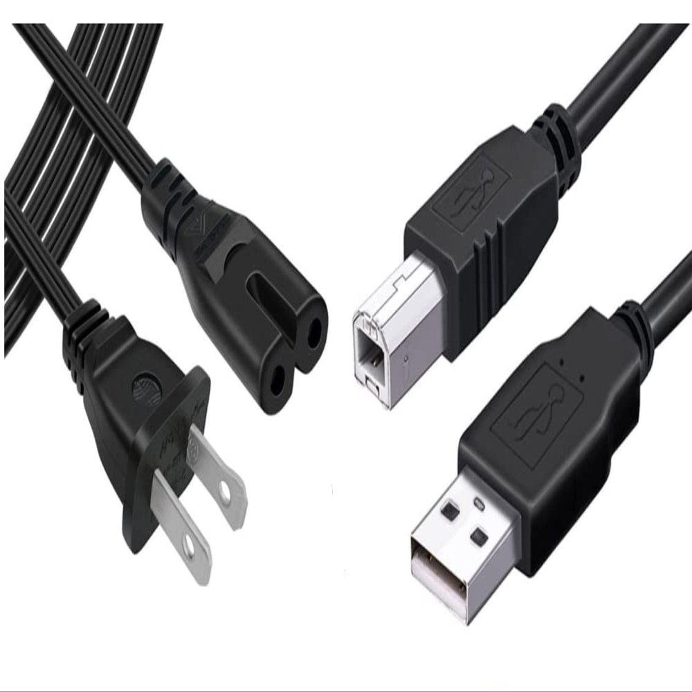 10ft 2.0 A to B/Male to Female USB Cord + 10ft 2-Prong Figure-8 AC Power Cord Cable Compatible for Expression XP-200 XP-300 XP-400 Printer + eCool4U Cable Tie