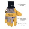 Kinco - Lined Premium Pigskin Leather Work and Ski Gloves, Heatkeep Thermal Insulation, Otto Striped Canvas, Fitted Knit Wrist, (Style No. 1927KW) view 2