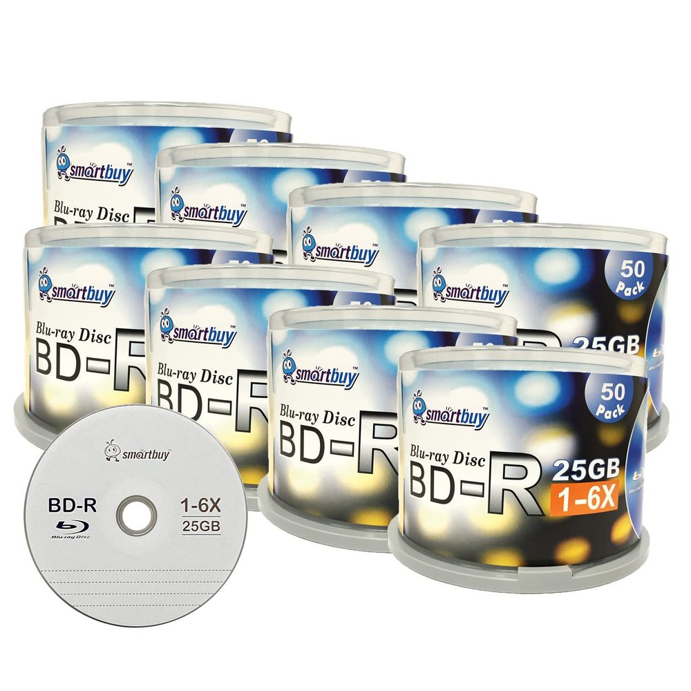 Smartbuy 400-disc 25gb 6X Bd-r BDR Blu-ray Single Layer Logo Top Surface Blank Data Recordable Media Disc with Cakebox/Spindle Packing