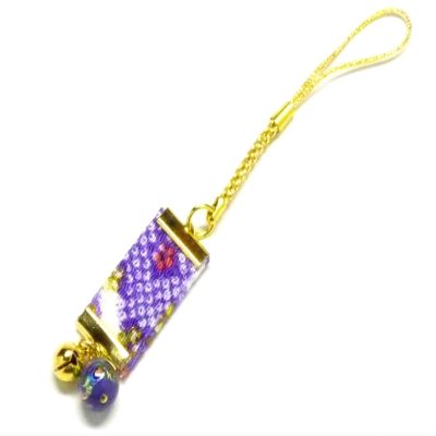 Kutani japanese porcelainstrapwith cellphone, Phone Cases, Keys, Cameras kaga yuzen style purple attached small bell