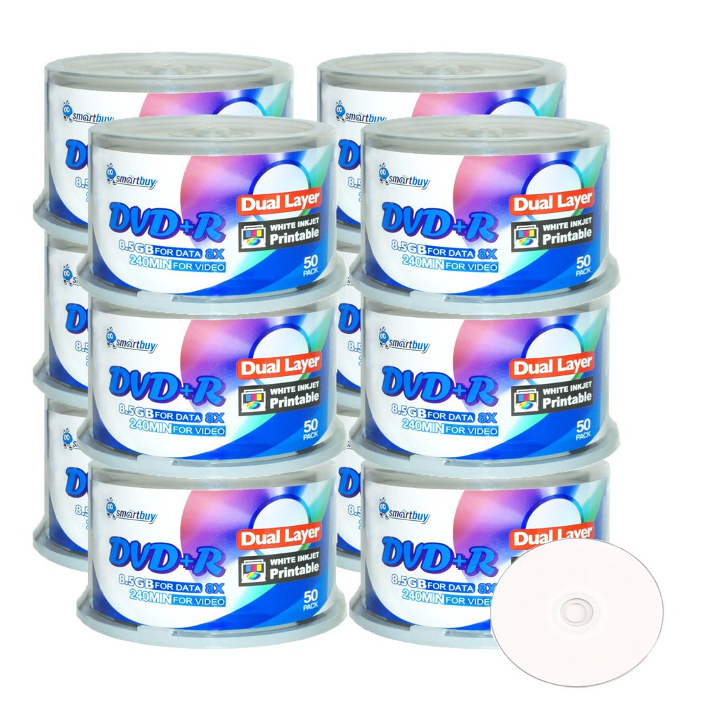 Smartbuy 8.5gb/240min 8X DVD+r Dl Dual Layer White Inkjet Printable Blank Data Recordable Disc Spindle (600-Disc)