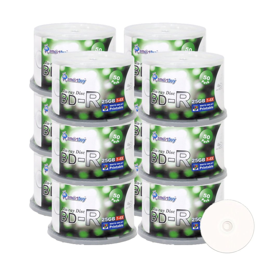 Smartbuy 25gb 6X Bd-r Blu-ray Single Layer White Inkjet Printable Blank Data Recordable Disc Spindle (600-Disc)