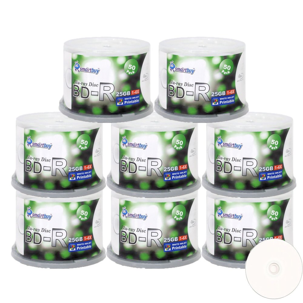 Smartbuy 25gb 6X Bd-r Blu-ray Single Layer White Inkjet Printable Blank Data Recordable Disc Spindle (400-Disc)