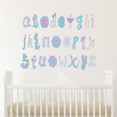 Alphabet Fabric Wall Decals, Script Alphabet in Pink and Purple, Non-Toxic ABC Decals, 3 Color Options Available