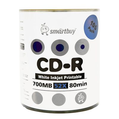Smartbuy 700mb/80min 52x CD-R White Inkjet Hub Printable Blank Recordable Media Disc (6000-Disc)