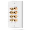 Fosmon (Quad Speaker Home Theater Wall Plate - Premium Quality Gold Plated Copper Banana Binding Post Coupler Type Audio Wall Plate for 4 Speakers (White) view 1