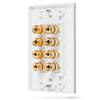 Fosmon (Quad Speaker Home Theater Wall Plate - Premium Quality Gold Plated Copper Banana Binding Post Coupler Type Audio Wall Plate for 4 Speakers (White) view 2